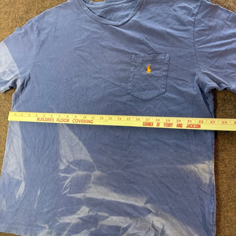 fade Polo Ralph Lauren Mens Blue Sun Faded Pocket T-Shirt Orange Pony Logo Large